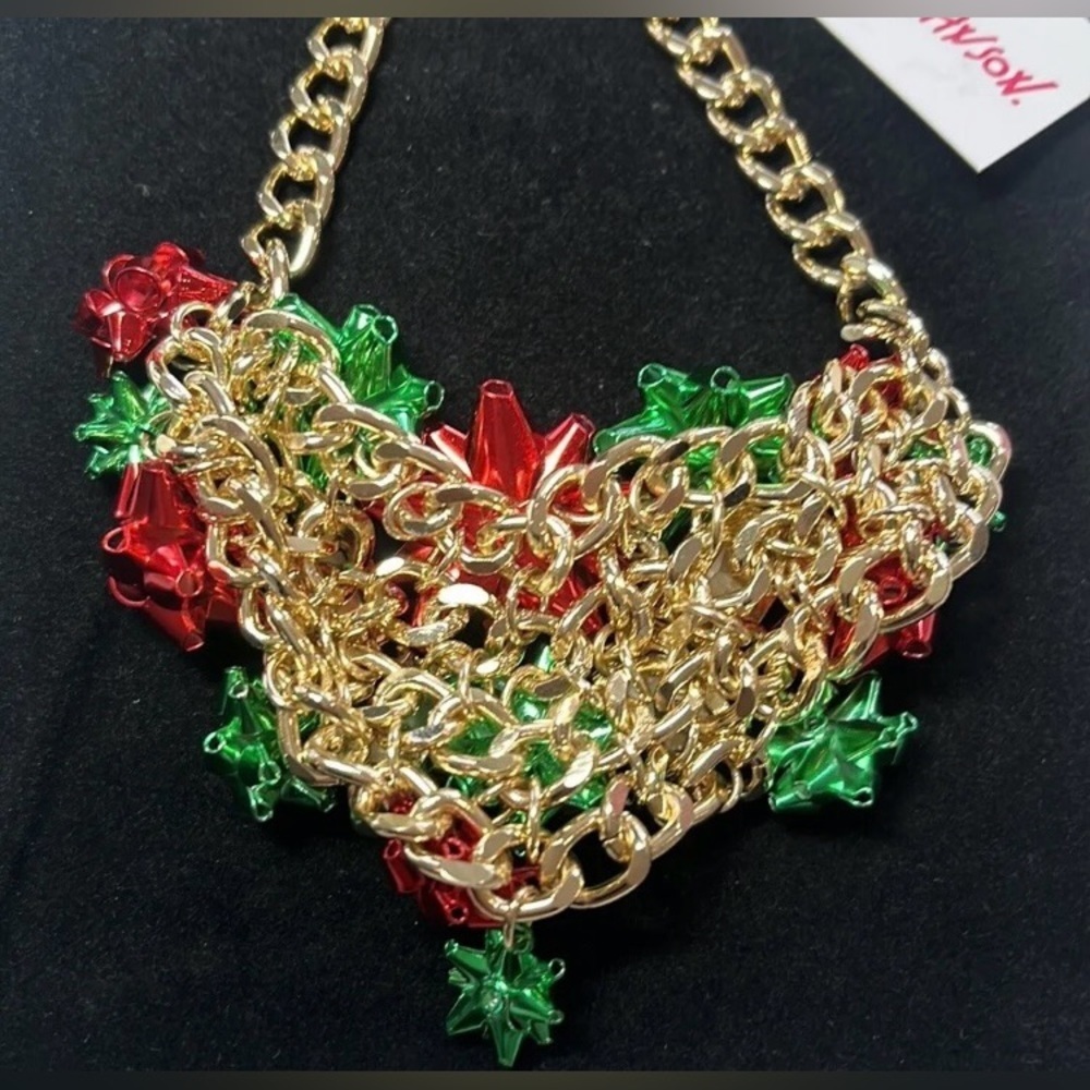 BETSEY JOHNSON SET Christmas Holiday Bows Necklace & Matching Earrings NEW NWT - Picture 5 of 11